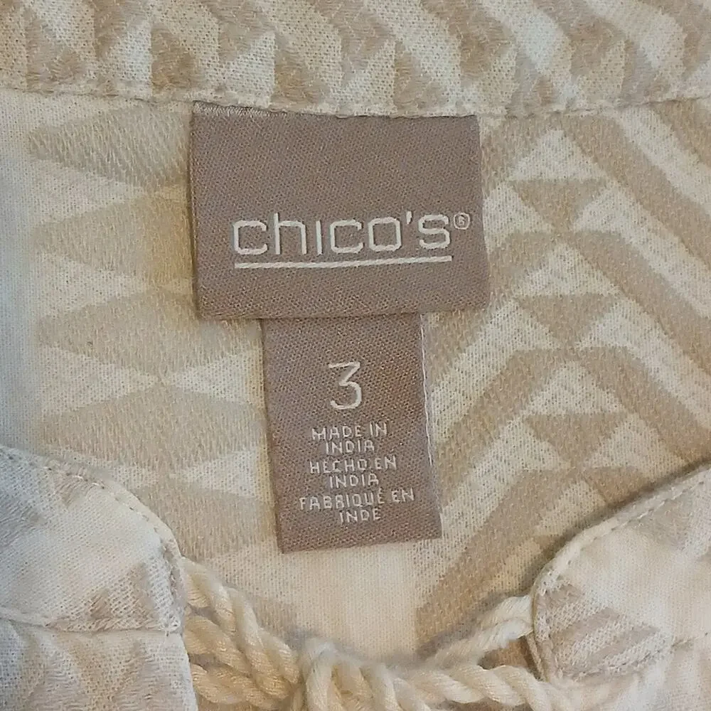 Chico’s Women Plus Size 3 Beige Tassel Tunic Peasant Blouse Long Sleeve Boho Top - Picture 6 of 16